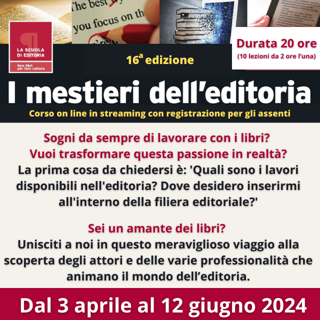 Corso Online “I MESTIERI DELL’EDITORIA” – 16a Ed.
